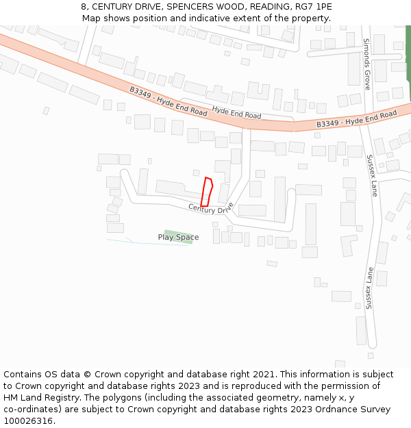8, CENTURY DRIVE, SPENCERS WOOD, READING, RG7 1PE: Location map and indicative extent of plot