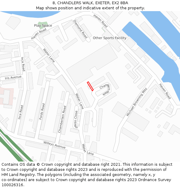 8, CHANDLERS WALK, EXETER, EX2 8BA: Location map and indicative extent of plot