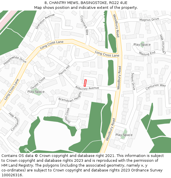 8, CHANTRY MEWS, BASINGSTOKE, RG22 4UE: Location map and indicative extent of plot