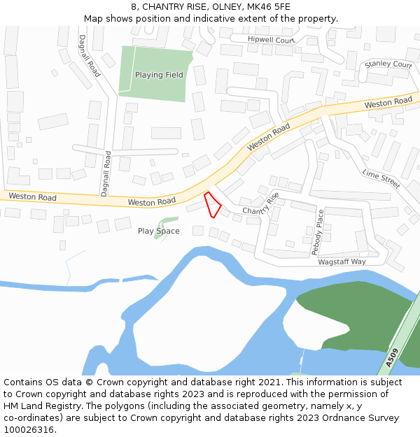 8, CHANTRY RISE, OLNEY, MK46 5FE: Location map and indicative extent of plot