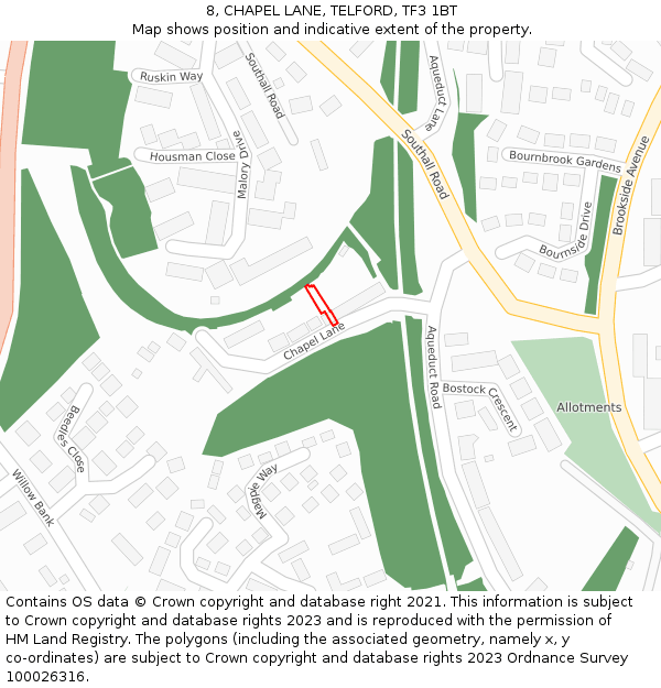 8, CHAPEL LANE, TELFORD, TF3 1BT: Location map and indicative extent of plot