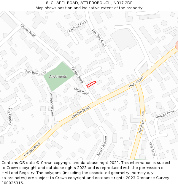 8, CHAPEL ROAD, ATTLEBOROUGH, NR17 2DP: Location map and indicative extent of plot