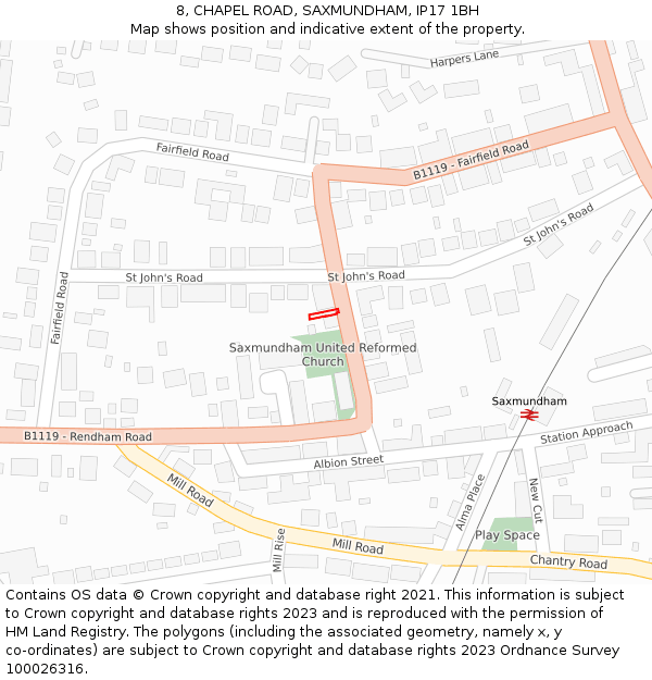 8, CHAPEL ROAD, SAXMUNDHAM, IP17 1BH: Location map and indicative extent of plot