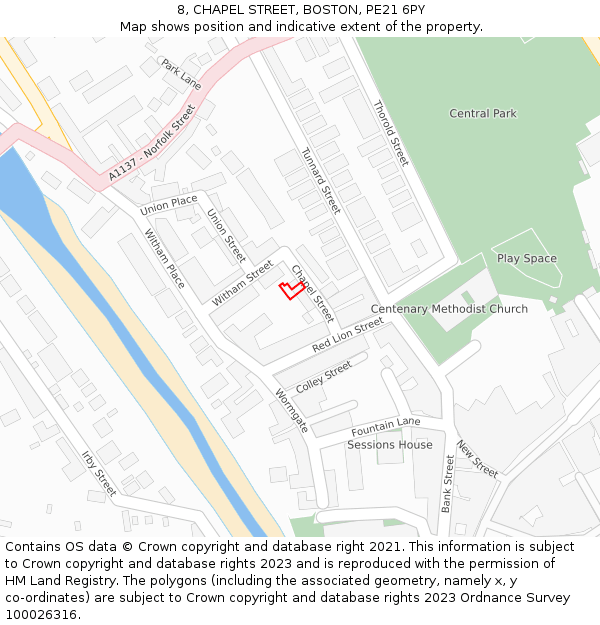 8, CHAPEL STREET, BOSTON, PE21 6PY: Location map and indicative extent of plot