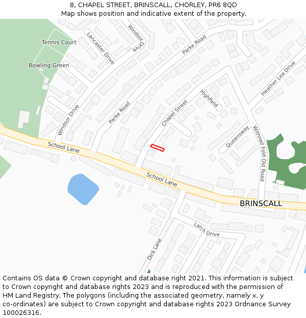 8, CHAPEL STREET, BRINSCALL, CHORLEY, PR6 8QD: Location map and indicative extent of plot