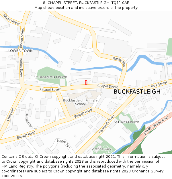 8, CHAPEL STREET, BUCKFASTLEIGH, TQ11 0AB: Location map and indicative extent of plot