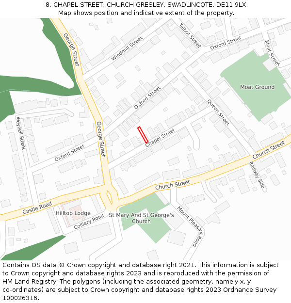 8, CHAPEL STREET, CHURCH GRESLEY, SWADLINCOTE, DE11 9LX: Location map and indicative extent of plot