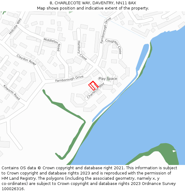 8, CHARLECOTE WAY, DAVENTRY, NN11 8AX: Location map and indicative extent of plot