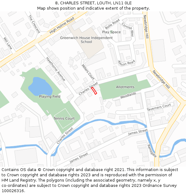 8, CHARLES STREET, LOUTH, LN11 0LE: Location map and indicative extent of plot