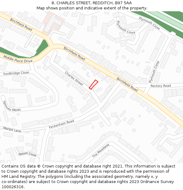 8, CHARLES STREET, REDDITCH, B97 5AA: Location map and indicative extent of plot