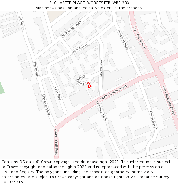 8, CHARTER PLACE, WORCESTER, WR1 3BX: Location map and indicative extent of plot