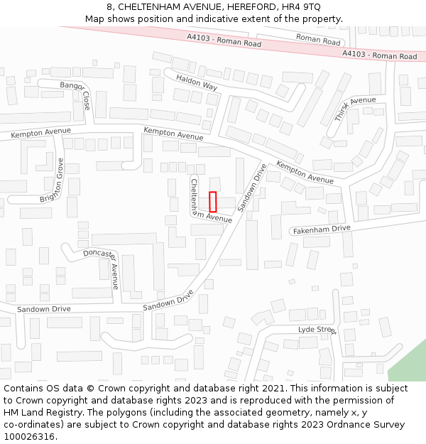8, CHELTENHAM AVENUE, HEREFORD, HR4 9TQ: Location map and indicative extent of plot
