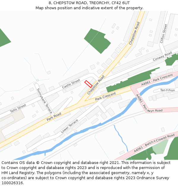 8, CHEPSTOW ROAD, TREORCHY, CF42 6UT: Location map and indicative extent of plot