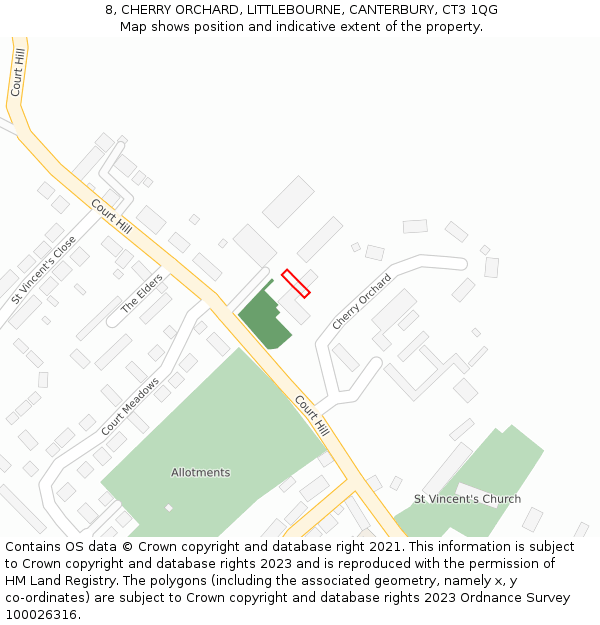 8, CHERRY ORCHARD, LITTLEBOURNE, CANTERBURY, CT3 1QG: Location map and indicative extent of plot