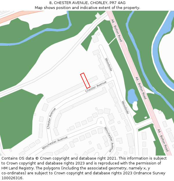 8, CHESTER AVENUE, CHORLEY, PR7 4AG: Location map and indicative extent of plot