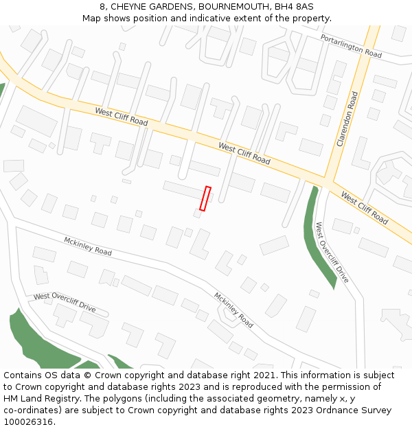 8, CHEYNE GARDENS, BOURNEMOUTH, BH4 8AS: Location map and indicative extent of plot