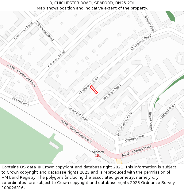 8, CHICHESTER ROAD, SEAFORD, BN25 2DL: Location map and indicative extent of plot