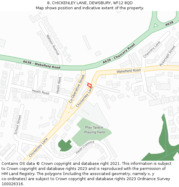 8, CHICKENLEY LANE, DEWSBURY, WF12 8QD: Location map and indicative extent of plot