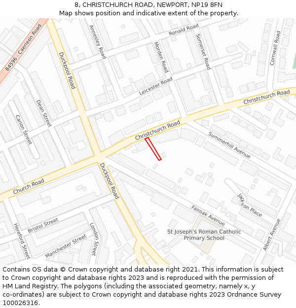 8, CHRISTCHURCH ROAD, NEWPORT, NP19 8FN: Location map and indicative extent of plot