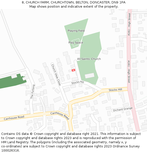 8, CHURCH FARM, CHURCHTOWN, BELTON, DONCASTER, DN9 1PA: Location map and indicative extent of plot