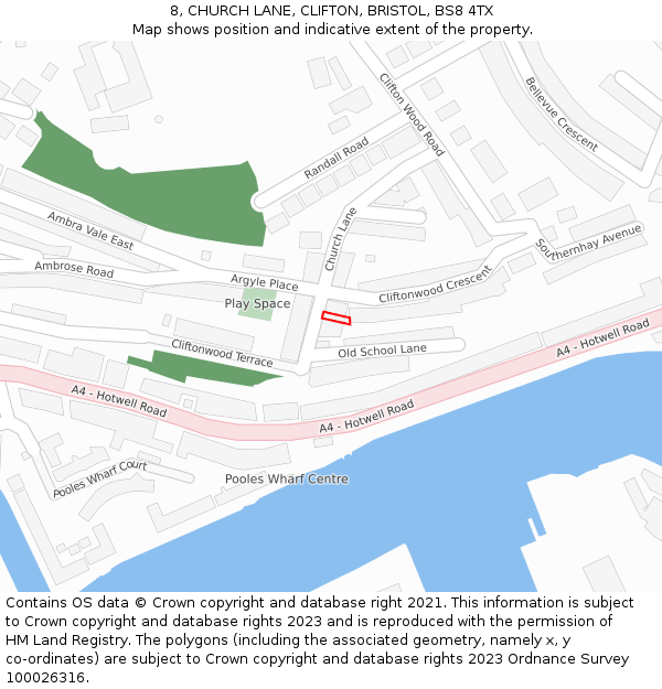 8, CHURCH LANE, CLIFTON, BRISTOL, BS8 4TX: Location map and indicative extent of plot