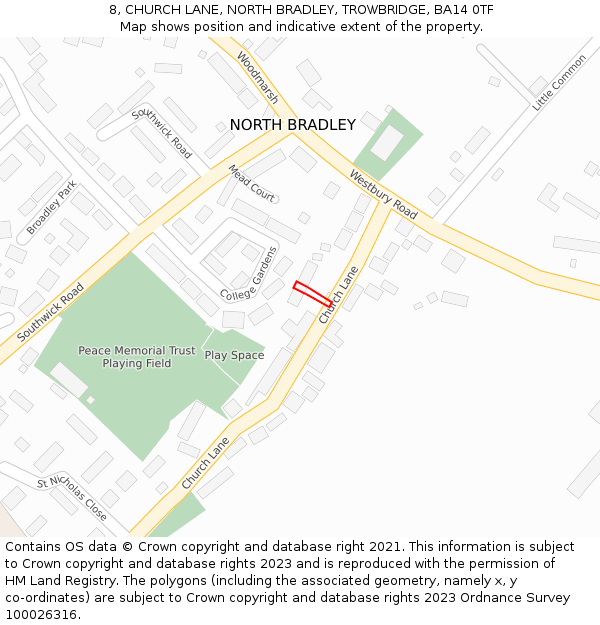 8, CHURCH LANE, NORTH BRADLEY, TROWBRIDGE, BA14 0TF: Location map and indicative extent of plot