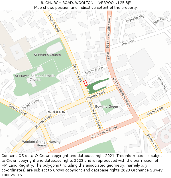 8, CHURCH ROAD, WOOLTON, LIVERPOOL, L25 5JF: Location map and indicative extent of plot
