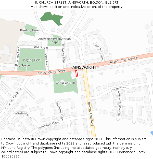 8, CHURCH STREET, AINSWORTH, BOLTON, BL2 5RT: Location map and indicative extent of plot