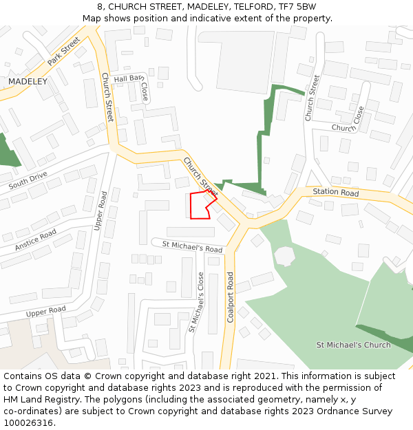 8, CHURCH STREET, MADELEY, TELFORD, TF7 5BW: Location map and indicative extent of plot