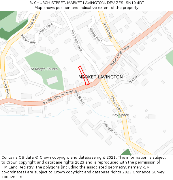 8, CHURCH STREET, MARKET LAVINGTON, DEVIZES, SN10 4DT: Location map and indicative extent of plot