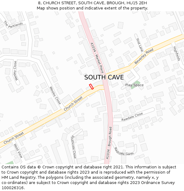 8, CHURCH STREET, SOUTH CAVE, BROUGH, HU15 2EH: Location map and indicative extent of plot