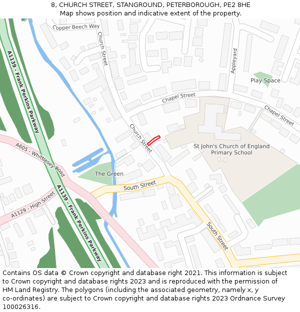 8, CHURCH STREET, STANGROUND, PETERBOROUGH, PE2 8HE: Location map and indicative extent of plot