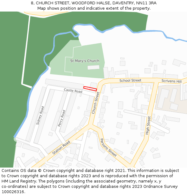 8, CHURCH STREET, WOODFORD HALSE, DAVENTRY, NN11 3RA: Location map and indicative extent of plot