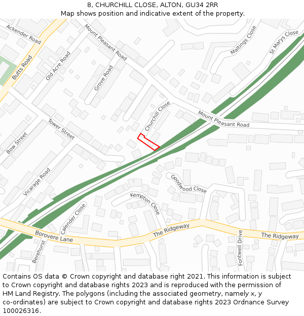 8, CHURCHILL CLOSE, ALTON, GU34 2RR: Location map and indicative extent of plot