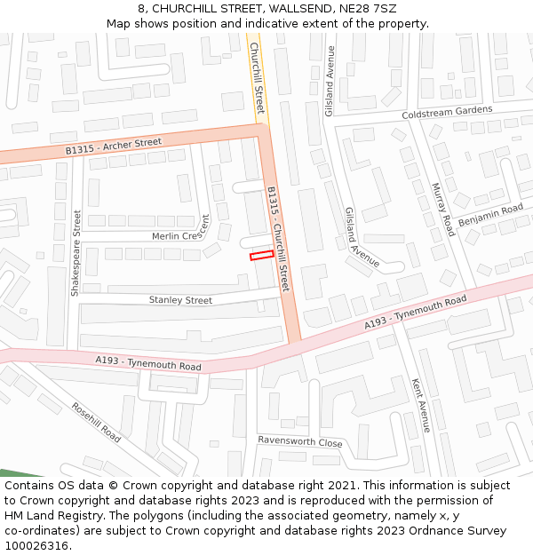 8, CHURCHILL STREET, WALLSEND, NE28 7SZ: Location map and indicative extent of plot