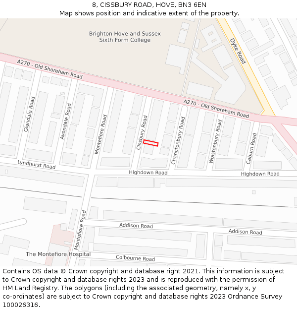 8, CISSBURY ROAD, HOVE, BN3 6EN: Location map and indicative extent of plot