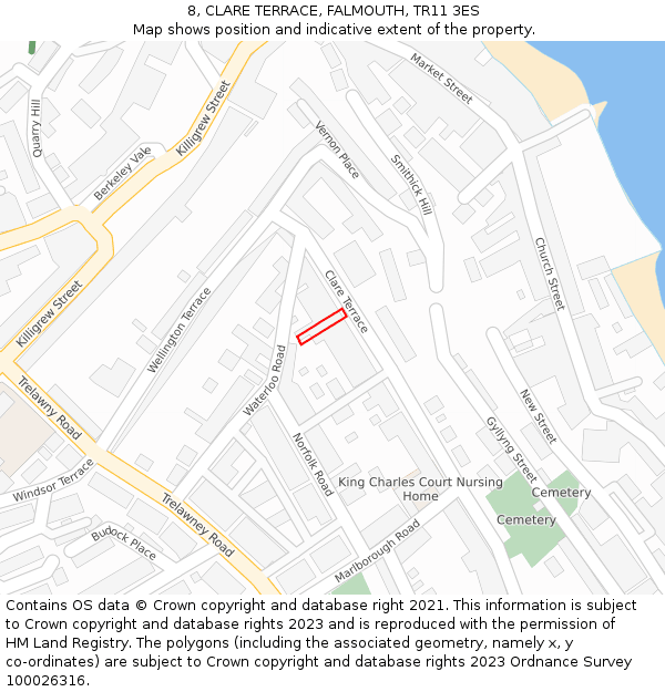 8, CLARE TERRACE, FALMOUTH, TR11 3ES: Location map and indicative extent of plot