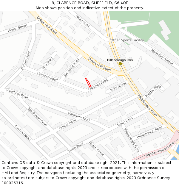 8, CLARENCE ROAD, SHEFFIELD, S6 4QE: Location map and indicative extent of plot