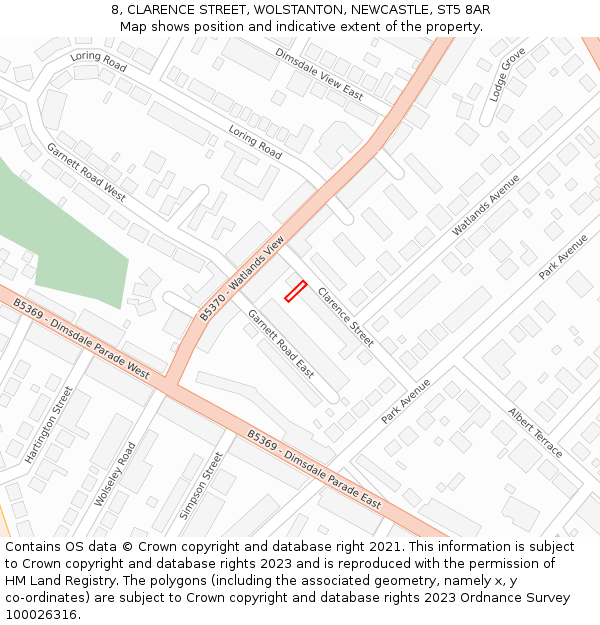 8, CLARENCE STREET, WOLSTANTON, NEWCASTLE, ST5 8AR: Location map and indicative extent of plot