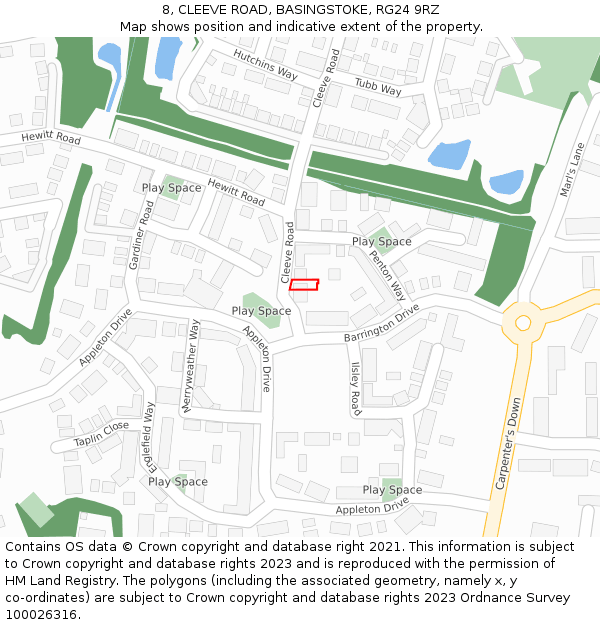 8, CLEEVE ROAD, BASINGSTOKE, RG24 9RZ: Location map and indicative extent of plot