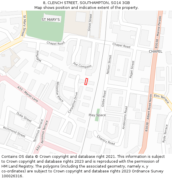 8, CLENCH STREET, SOUTHAMPTON, SO14 3GB: Location map and indicative extent of plot