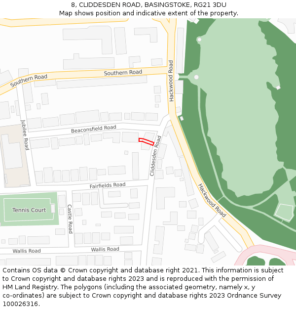 8, CLIDDESDEN ROAD, BASINGSTOKE, RG21 3DU: Location map and indicative extent of plot