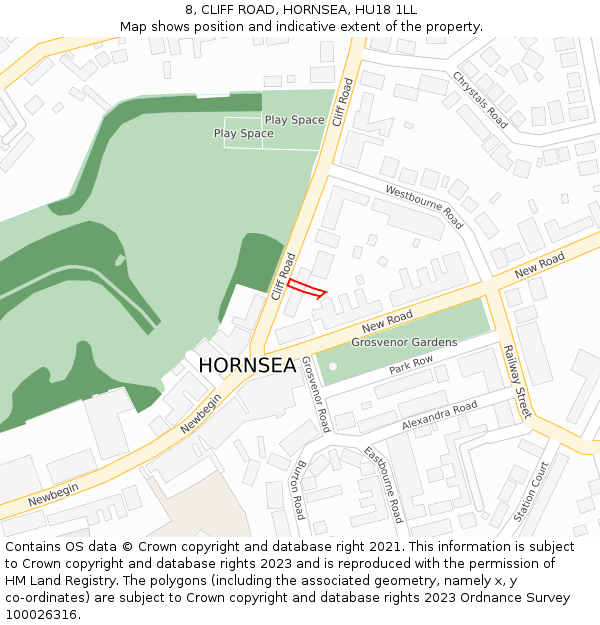 8, CLIFF ROAD, HORNSEA, HU18 1LL: Location map and indicative extent of plot