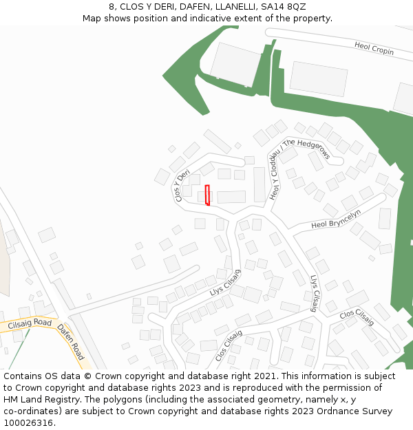 8, CLOS Y DERI, DAFEN, LLANELLI, SA14 8QZ: Location map and indicative extent of plot