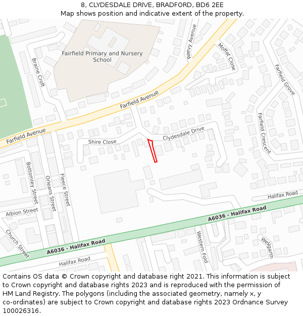 8, CLYDESDALE DRIVE, BRADFORD, BD6 2EE: Location map and indicative extent of plot