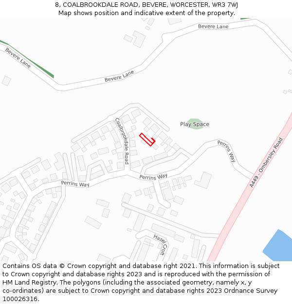 8, COALBROOKDALE ROAD, BEVERE, WORCESTER, WR3 7WJ: Location map and indicative extent of plot