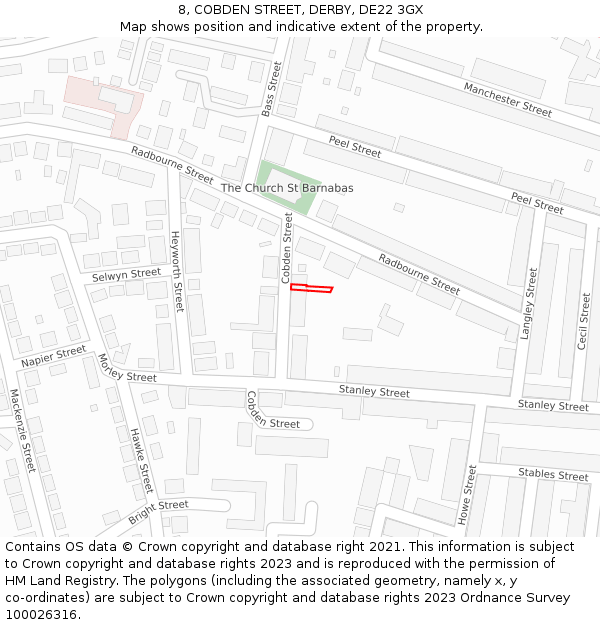 8, COBDEN STREET, DERBY, DE22 3GX: Location map and indicative extent of plot