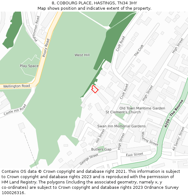 8, COBOURG PLACE, HASTINGS, TN34 3HY: Location map and indicative extent of plot