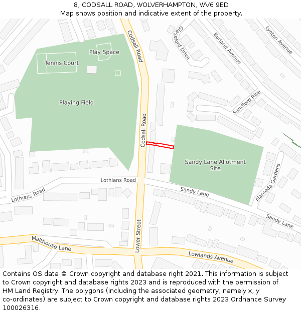 8, CODSALL ROAD, WOLVERHAMPTON, WV6 9ED: Location map and indicative extent of plot