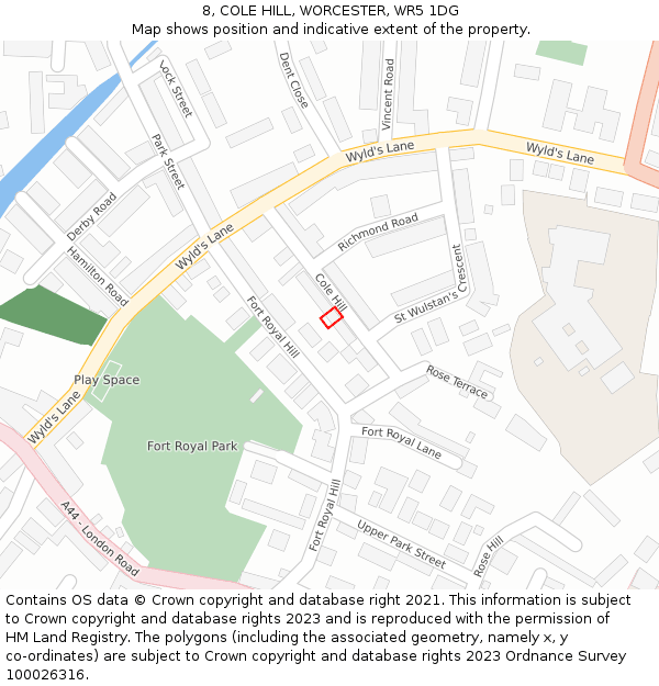 8, COLE HILL, WORCESTER, WR5 1DG: Location map and indicative extent of plot